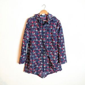 Navy Cityscape Print Parka in a Pocket Rain Shell